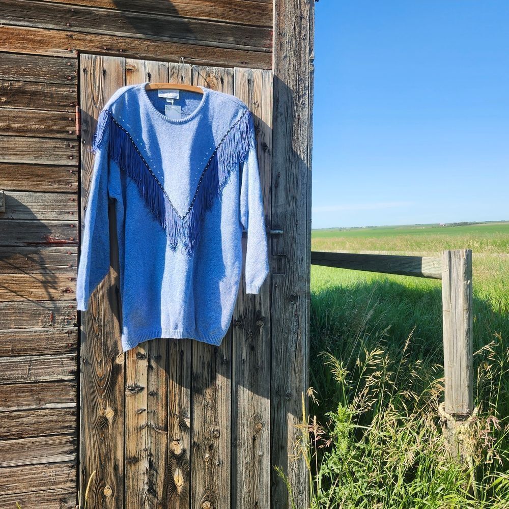 Blue Vintage 90s Fringe Women's Western Sweater Dress Cowgirl
